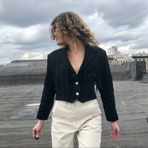 Vintage Black Suede Fringe Jacket